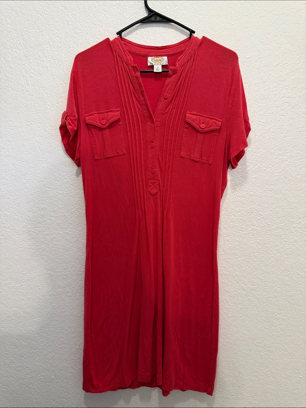 Talbots Red Short Sleeve Button Front Shirt Dress size 8 below knee